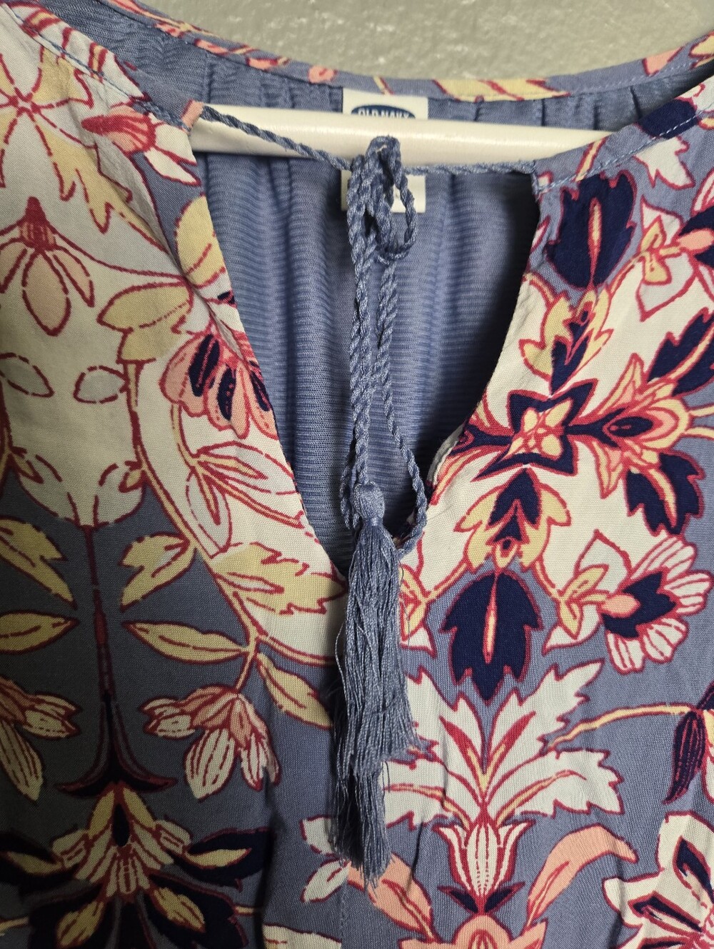 Old Navy Tassel Tied Blue Floral Boho Dress Size Medium - Picture 5 of 15